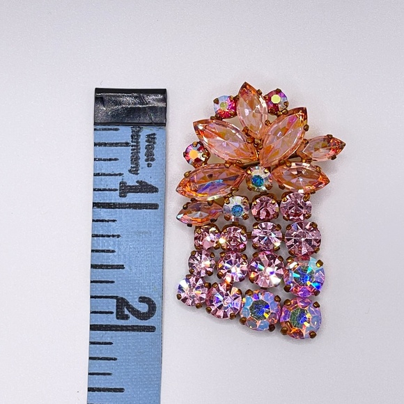 Western Germany Signed Vintage AB Pink Rhinestone Articulating Pin Brooch - Picture 7 of 10